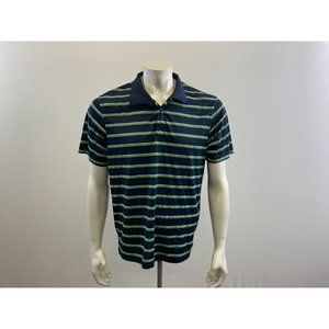 Rec Tech Men's Polyester Polo Shirt Size Large Blue Green Striped Short Sleeve